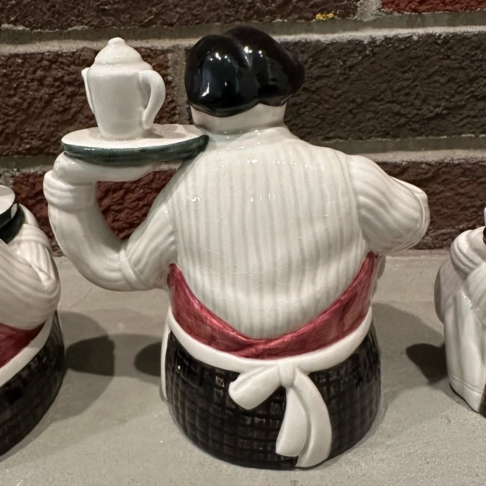 VTG Dept 56 Coffee Break LOT Italian Waiter Sugar Bowl, Creamer & Salt Shaker